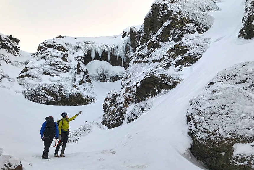 Ice climbing on a cold and beautiful January day in Iceland